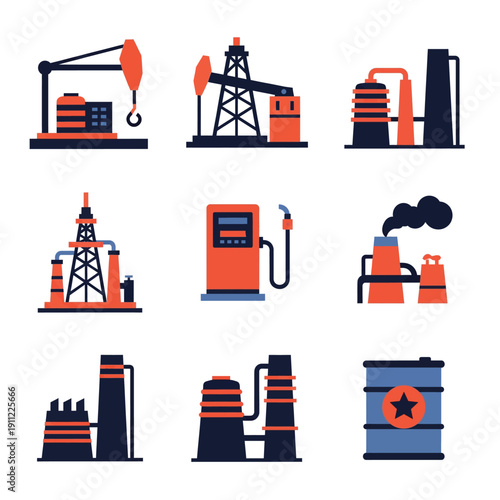 Set of Industrial Oil and Gas Industry Icons.