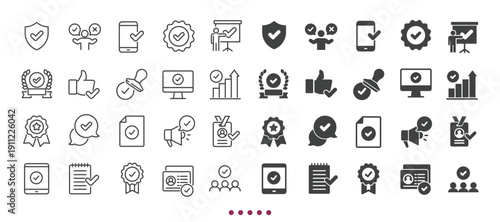 Checkmark icons collection. Multi series icons. Line and glyph solid web icons collection