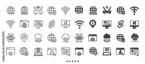 Internet and Network icons collection. Multi series icons. Line and glyph solid web icons collection