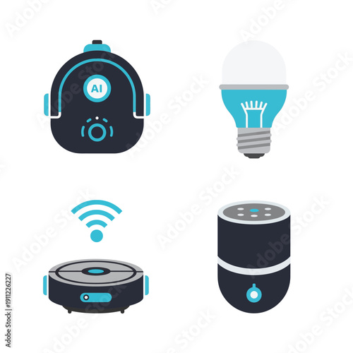 Smart Home Devices and AI Technology Icons.