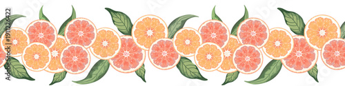 vector horizontal border pattern citrus orange grapefruit slices pastel colors for washi tape textile print wallpaper decor summer design