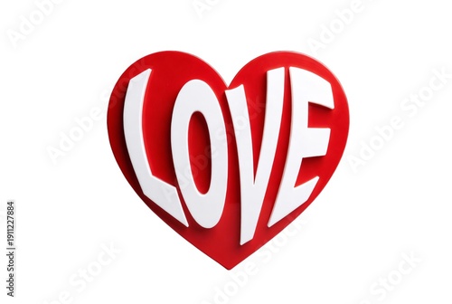 Red heart with LOVE text on transparent background