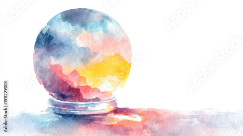 Pastel Sunrise Magic: Watercolor Wonder in a Glass Globe, Ideal for Greeting Cards
