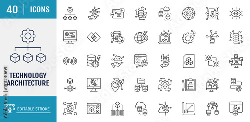 Technology architecture line icon set. Outline icon set. Vector illustration with editable stroke