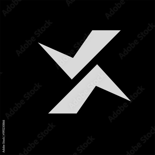 Abstract Geometric X Logo Design with Intersecting Light Gray Shapes on Black Background