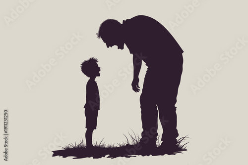 Silhouette of angry father yelling at scared son, child abuse, intimidation, emotional violence, fear and conflict in dysfunctional family