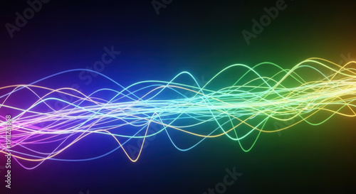 Neon light wave abstract background glowing line colorful spectrum energy flow motion blur digital art vibrant color futuristic design gradient neon wave background with glowing line colorful