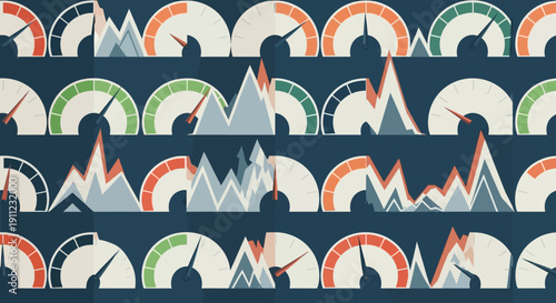 Analytics Dashboards with Gauges and Graphs Displayed as a Pattern
