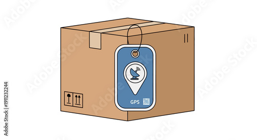 Cardboard box with GPS tracking tag for shipping and logistics
