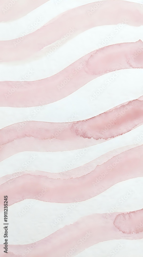 Fototapeta premium Soft pink watercolor waves flowing across white paper creating gentle organic stripes with delicate brush textures for feminine design projects.