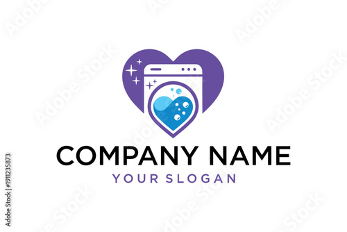 Laundry Service Washing Machine Heart Logo Design