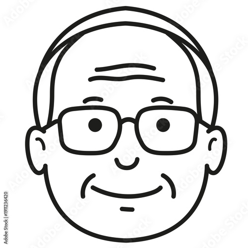 Line Art Portrait of a Man Wearing Glasses, obispo