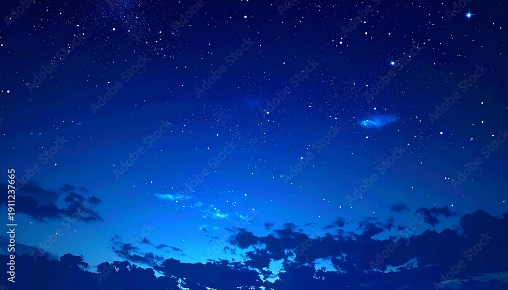 Fototapeta premium Serene Night Sky with Stars and Clouds in Deep Blue.