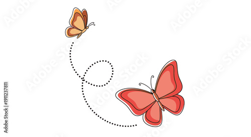 Vibrant Butterfly Transformation Illustration with Dotted Trail.