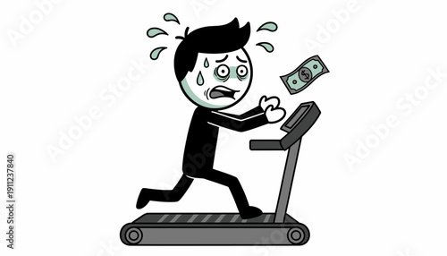 Man Running on Treadmill with Money.