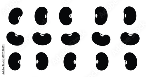 Black bean phase of growth shape bean silhouette graphic vector element on transparent background backdrop