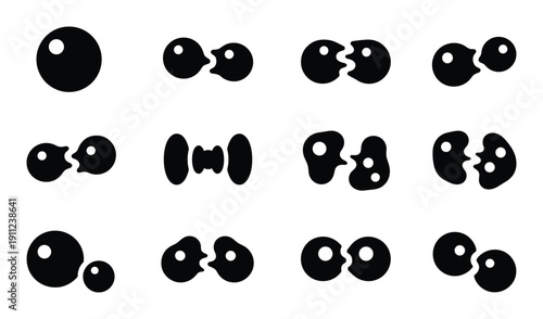 Black fluid connection shape abstract connecting element group modern vector graphic isolated on transparent