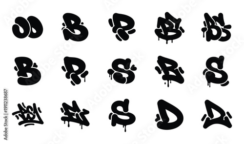 Bubble graffiti letter font with melting effect design vector for street art typography