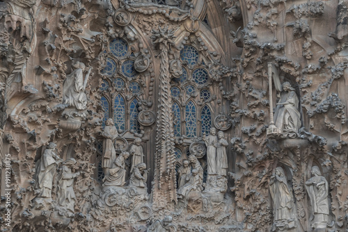 Detalle gótico de la Sagrada Familia, una iglesia en Barcelona creada por Gaudi