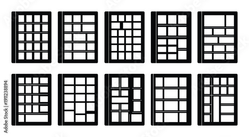 Collection of manga panels template to create comic strips with various layouts and grids