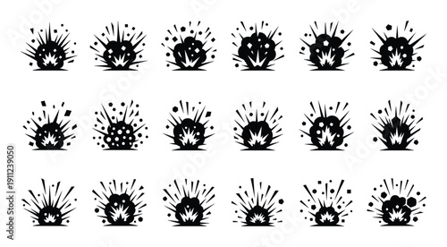 Explosion vector set boom effect bomb burst firework isolated on transparent background