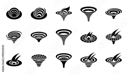 Set of black hole abstract vector illustration science fiction space time portal singularity