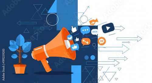 Professional Digital Marketing Strategy and Financial Growth Illustration