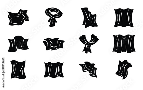 Set of scarf with different shapes vector silhouette illustration in flat style
