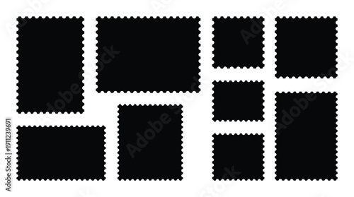 Various postal stamp silhouette vector shapes isolated on transparent background set collection