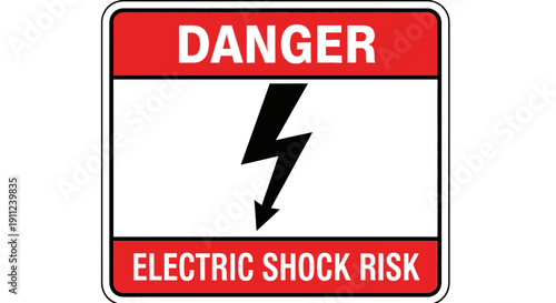 Danger Electric Shock Risk Sign with Lightning Bolt Symbol on Isolated White Background