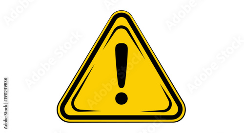 General Warning Sign with Exclamation Mark, Universal Hazard Alert, isolated white background.