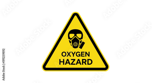 Oxygen Hazard Warning Sign with Gas Mask Symbol, Respiratory Safety Alert, isolated white background.