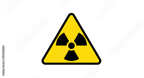 A yellow triangular warning sign with a black border and the international radiation symbol in the center, indicating a radioactive hazard.