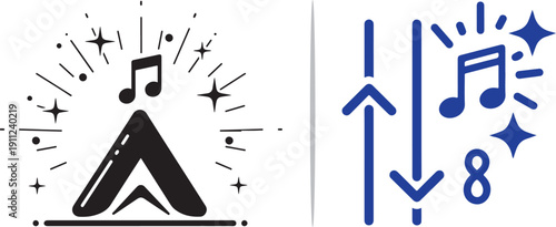 A versatile collection of vector icons featuring glowing lightbulbs with brains and musical themes, symbolizing creative innovation, intellectual energy, and artistic inspiration.