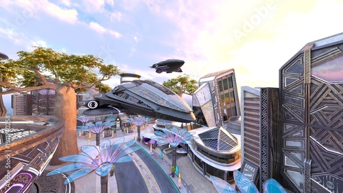 未来都市の風景　3DCGレンダリング