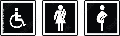 set of Priority Seat icons, Human signs. Priority Symbols for Disabled Passenger: Elderly passenger, Pregnant, Old man. vector isolated on white background
