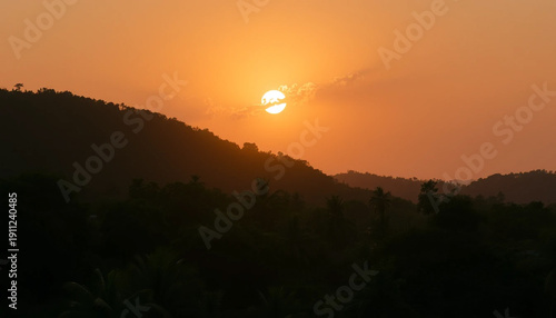Golden sunlight over dense jungle horizon