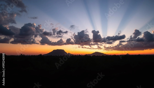 Majestic jungle twilight across horizon