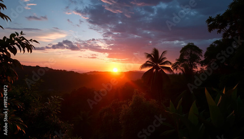 Radiant evening jungle glow horizon