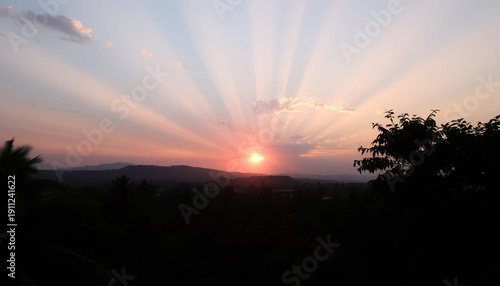 Radiant twilight over jungle trees