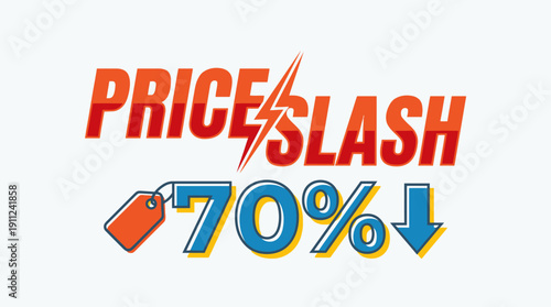 Price Slash 70% Off Discount Sale with Lightning Bolt and Tag Icon