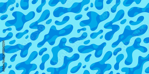 Seamless Water Pattern with Ripple Blue Blobs. Abstract Sea Waves Background. Vector Summer Pool Water Surface Texture.