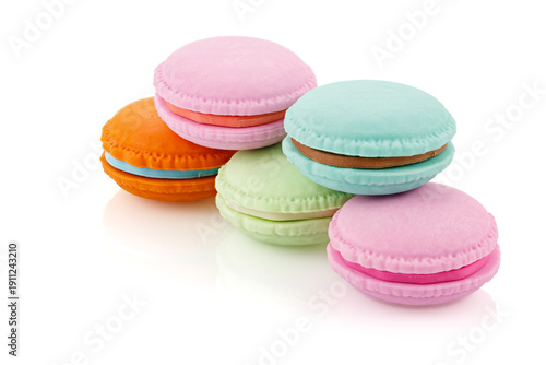Cookie-shaped eraser. Macaron cookie isolated on white background. Eraser macaroon cookie.