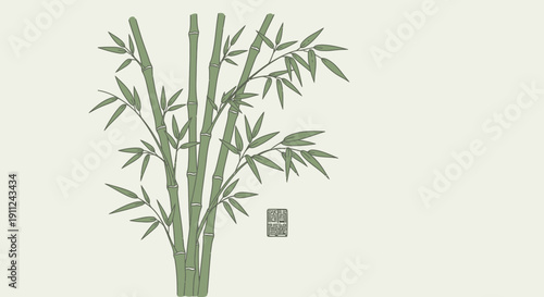 Bamboo Plant Illustration with Leaves and Stems.