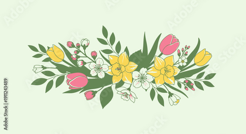Colorful Floral Arrangement with Pink Yellow Flowers.