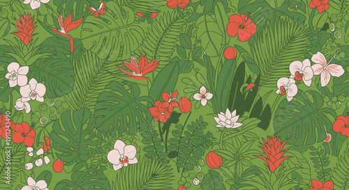 Colorful Flowers and Leaves Pattern.