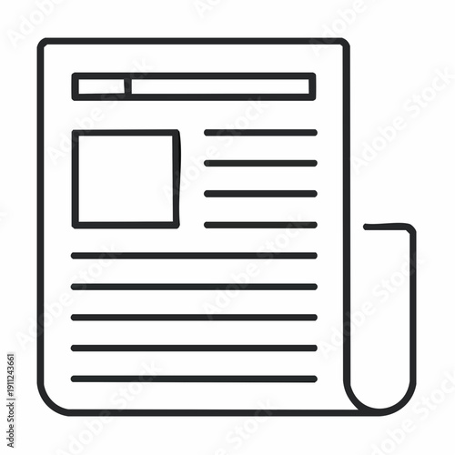 Line art icon of a newspaper or document with text and image placeholder.