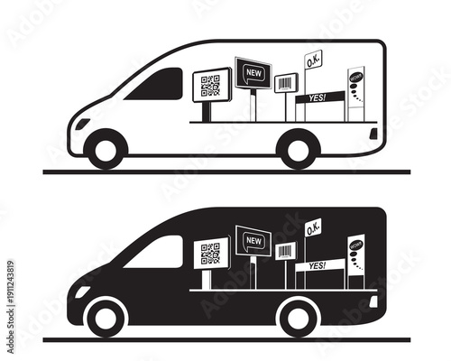 Advertising panels on pickup - vector illustration
