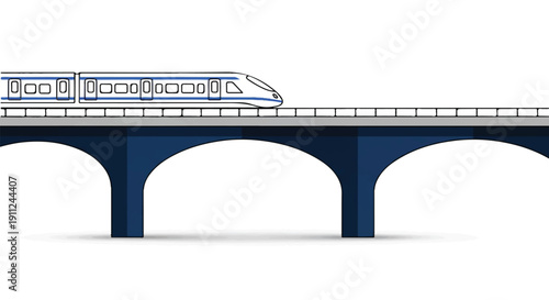 Modern Sleek Train Gliding Over Arched Bridge in Futuristic Minimalist Style