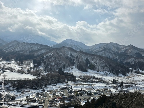 Beautiful winter at Yamadera mountain temple